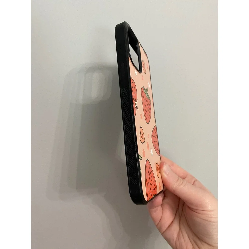 Phone Case iPhone 12 Pro Max Strawberry Fruit Heart Star Pattern Black Edge